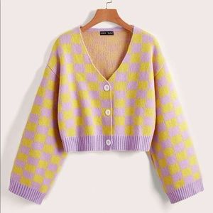Oversized checkered cardigan